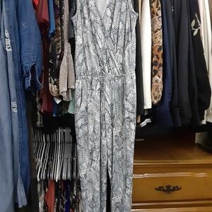 PEYTON JENSEN Sleeveless Grey Snake-Print Wrap Jumpsuit